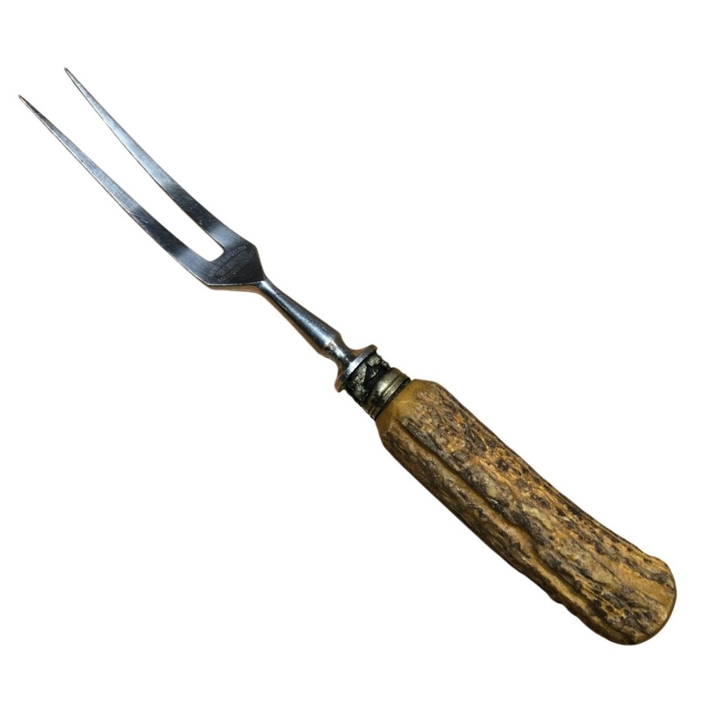 Vintage Stag Antler Handle Meat Carving Serving Fork 11" Brown & Bigelow Germany